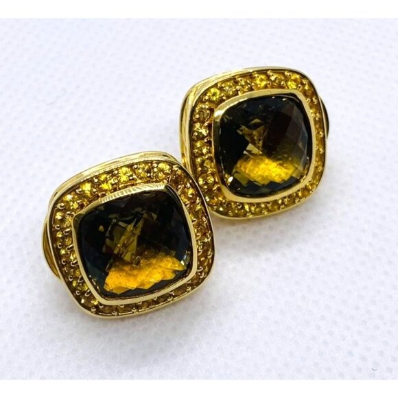 David Yurman Albion Earrings 18KT Yellow Gold 750 Citrine Omega Backs. - Picture 2 of 11